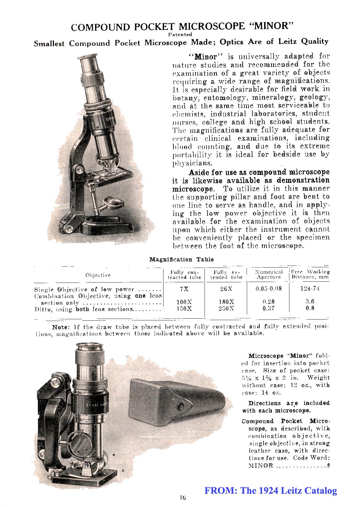 Minor Microscope 1924 from catalog