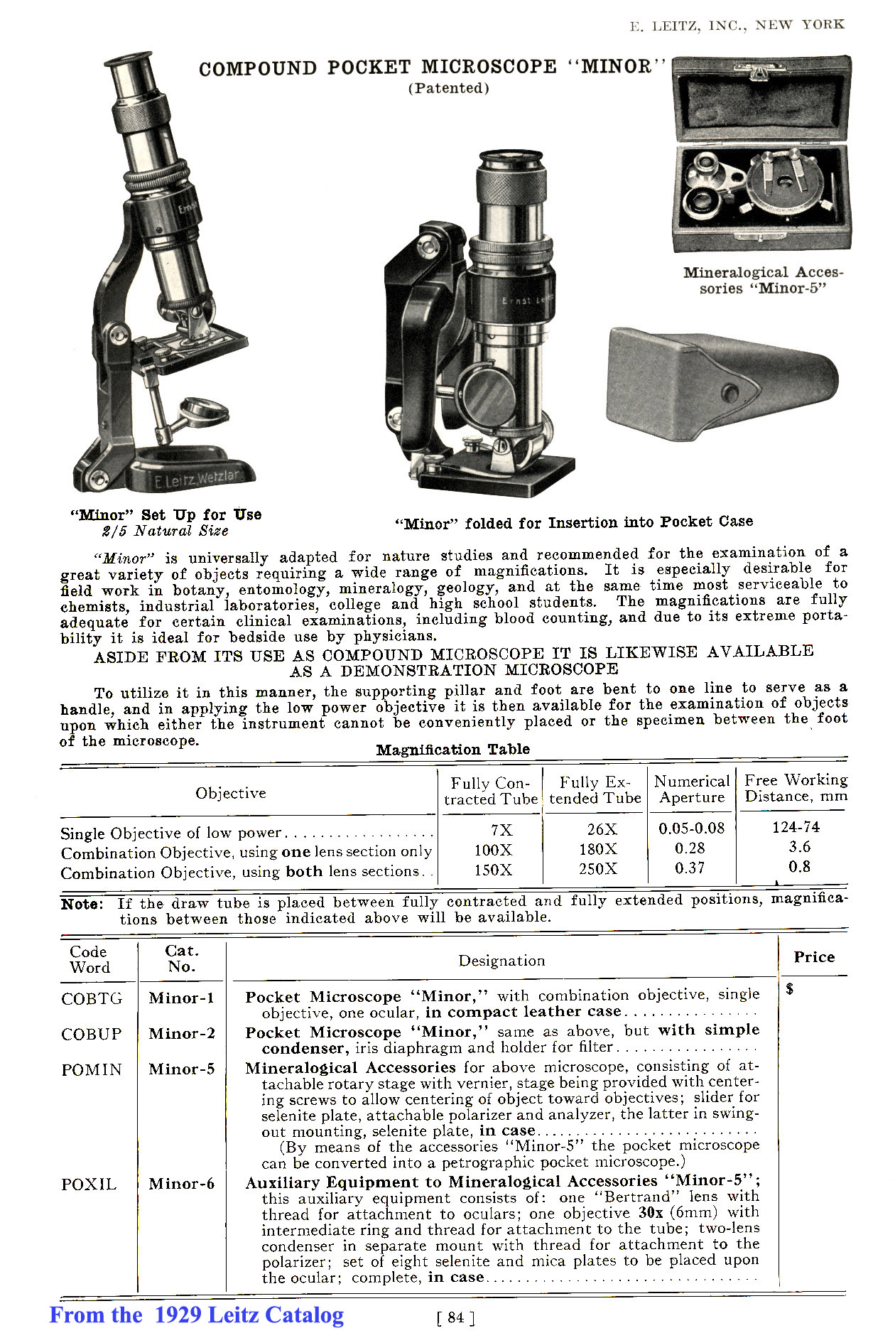 Minor Microscope 1929 from catalog