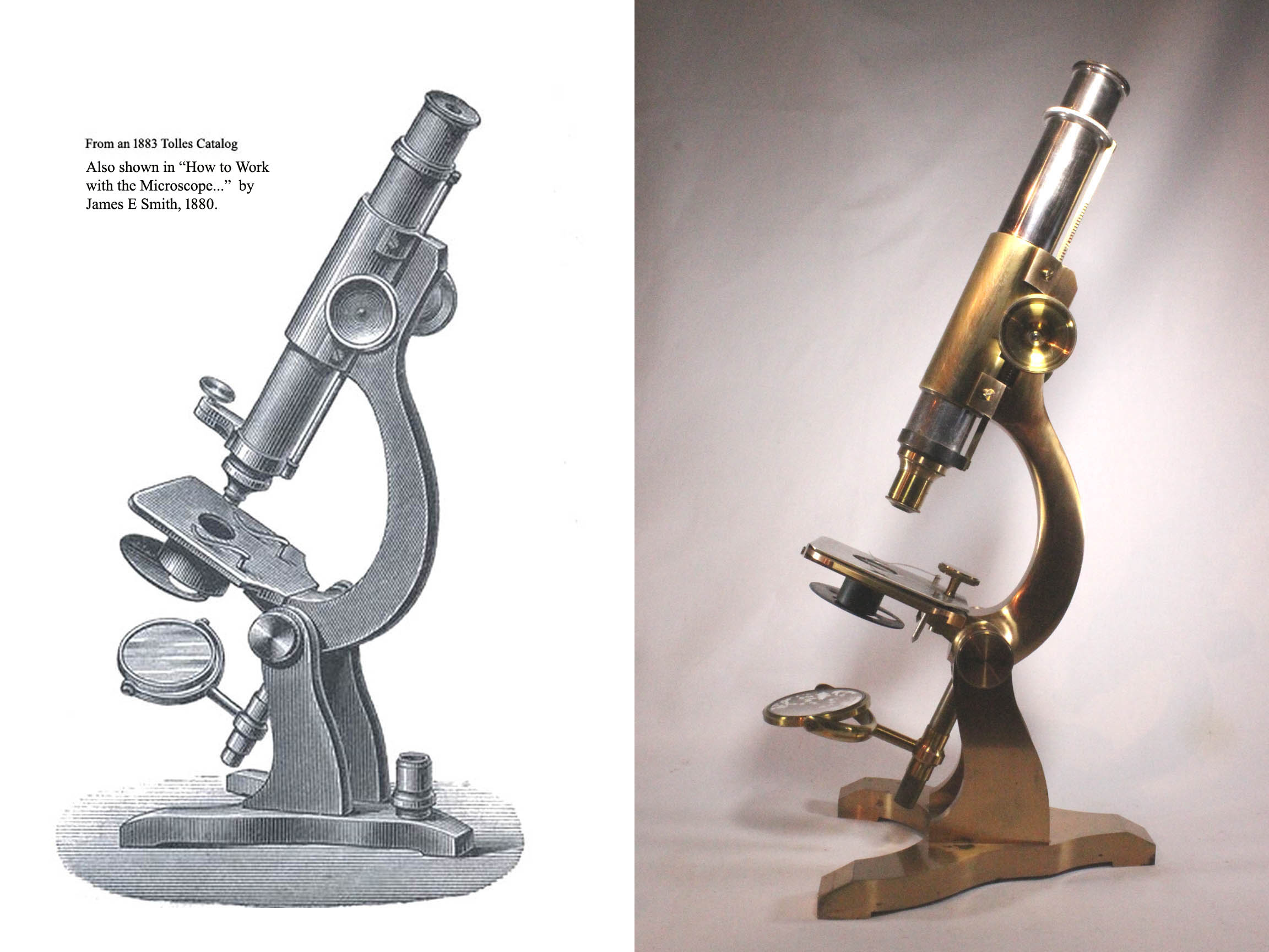 Tolles Student Microscope with Engraving side by side