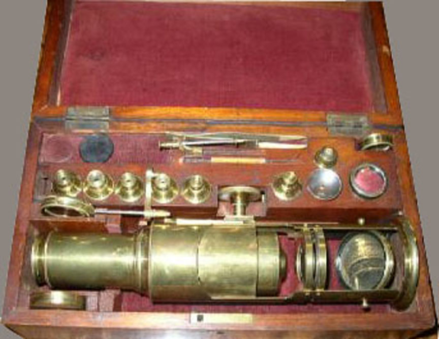Large Rack and Pinion Drum Microscope and Accessories in Original Case