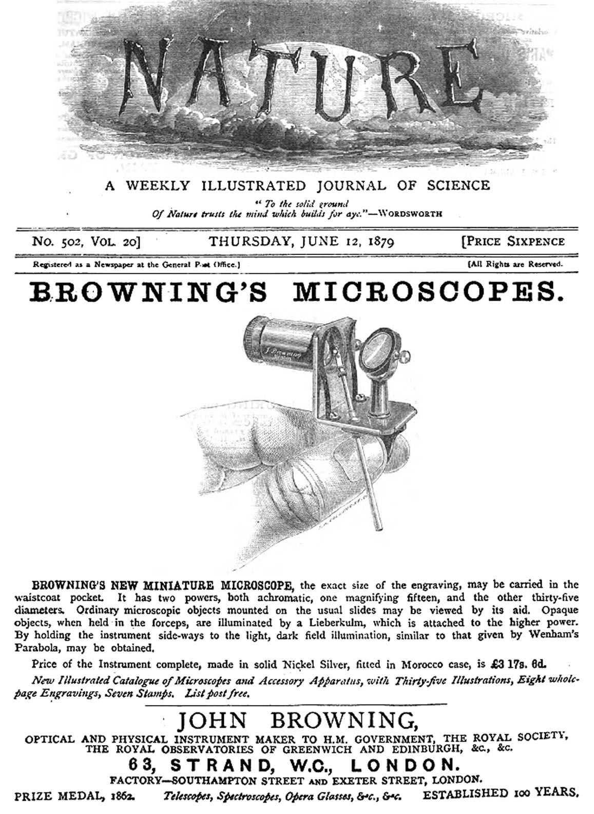 Browning 
Ad from Nature 1879