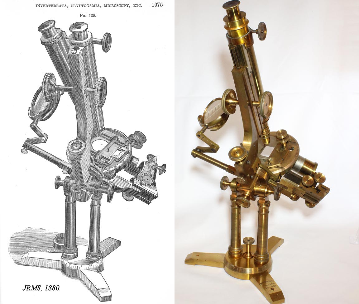Bulloch Congress Microscope illustrating swinging substage with JRMS engraving from 1880