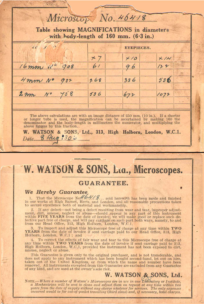 Watson & Sons Ltd Royal Magnification Card