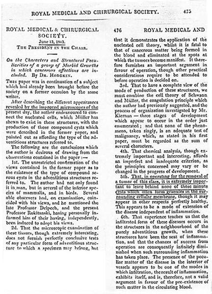 Hodgkin's Article on Cancer First Page