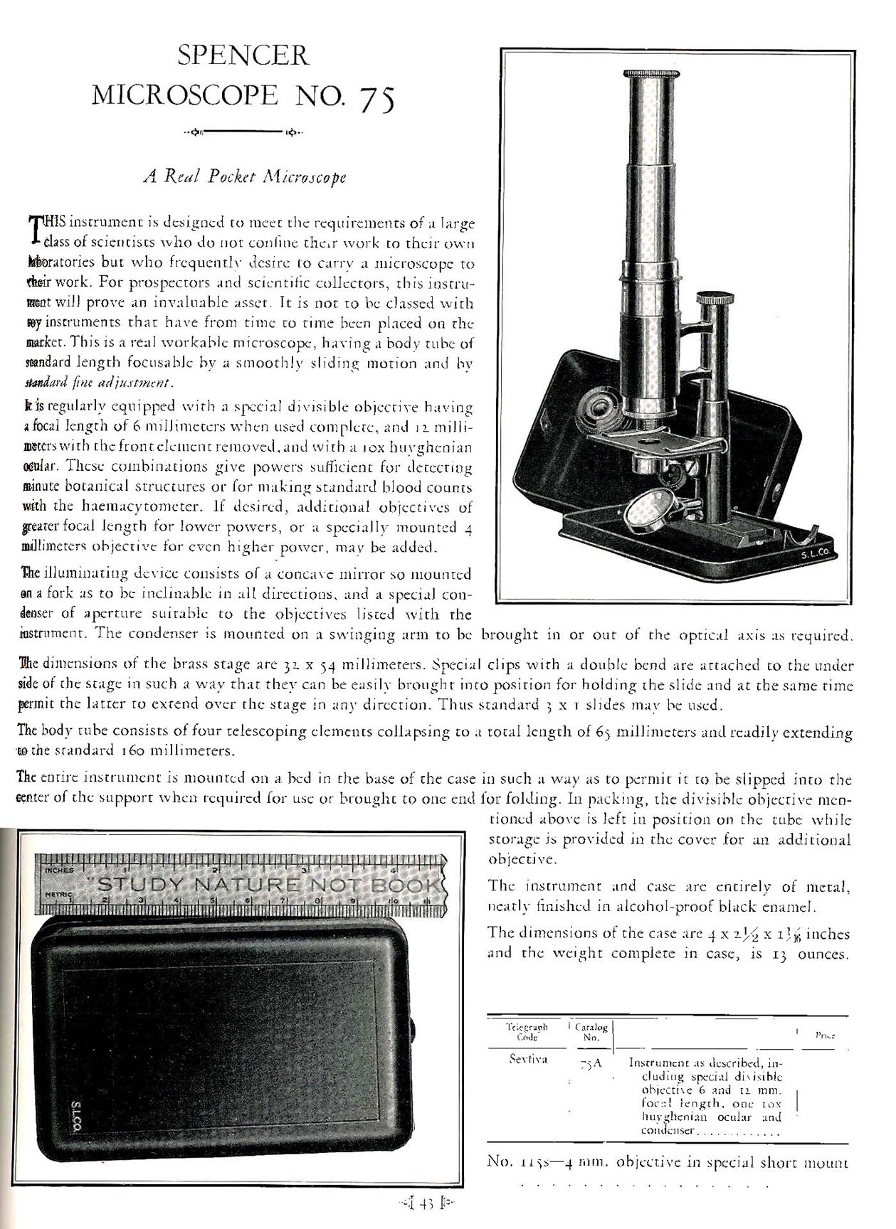 Spencer Catalog page for the Pocket Microscope